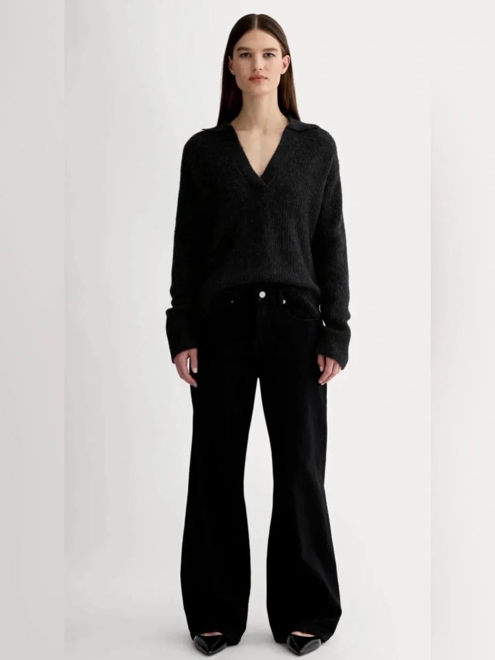 New Everlane THE OVERSIZED POLO IN ALPACA Heathered Black Size M